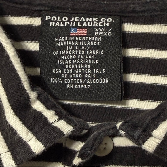 Polo Jeans by Ralph Lauren Men's XXL Black and White Striped Polo - Picture 3 of 8
